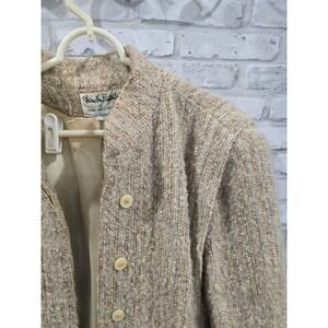 Diane Von Furstenberg Beige Tweed Blazer Size 12 Button Down 70s 80s Textured